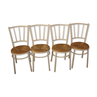 4 Bistro metal and straw seat chairs