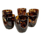 Set of 6 vintage tortoiseshell tinted glass tumbler glasses 1980