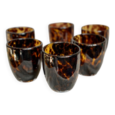 Service de 6 verres gobelets en verre teinté écaille de tortue vintage 1980