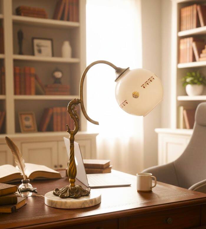 French Art Nouveau bronze and marble lamp