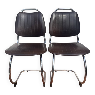 Chaises traineau cantilever chrome et skai années 70