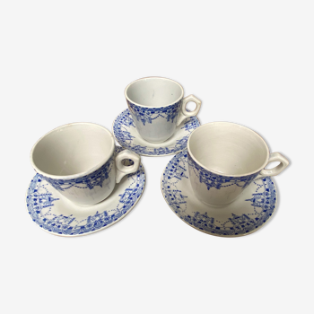 Set of 3 tea cups and their earthenware cups