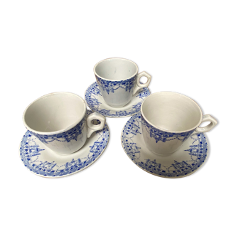 Set of 3 tea cups and their earthenware cups