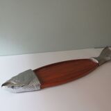 Serving dish, teak fish and silver metal