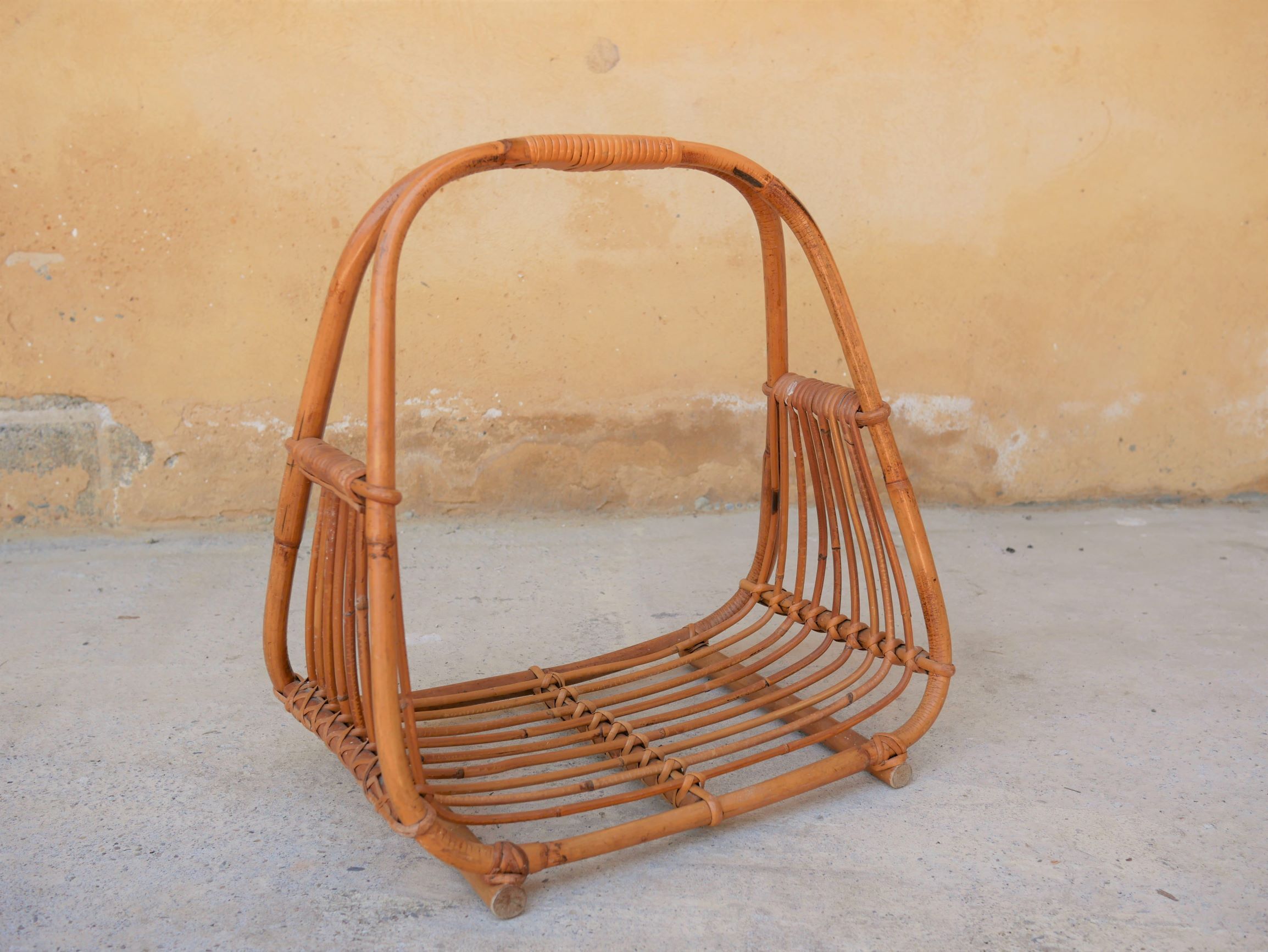 Vintage rattan log holder