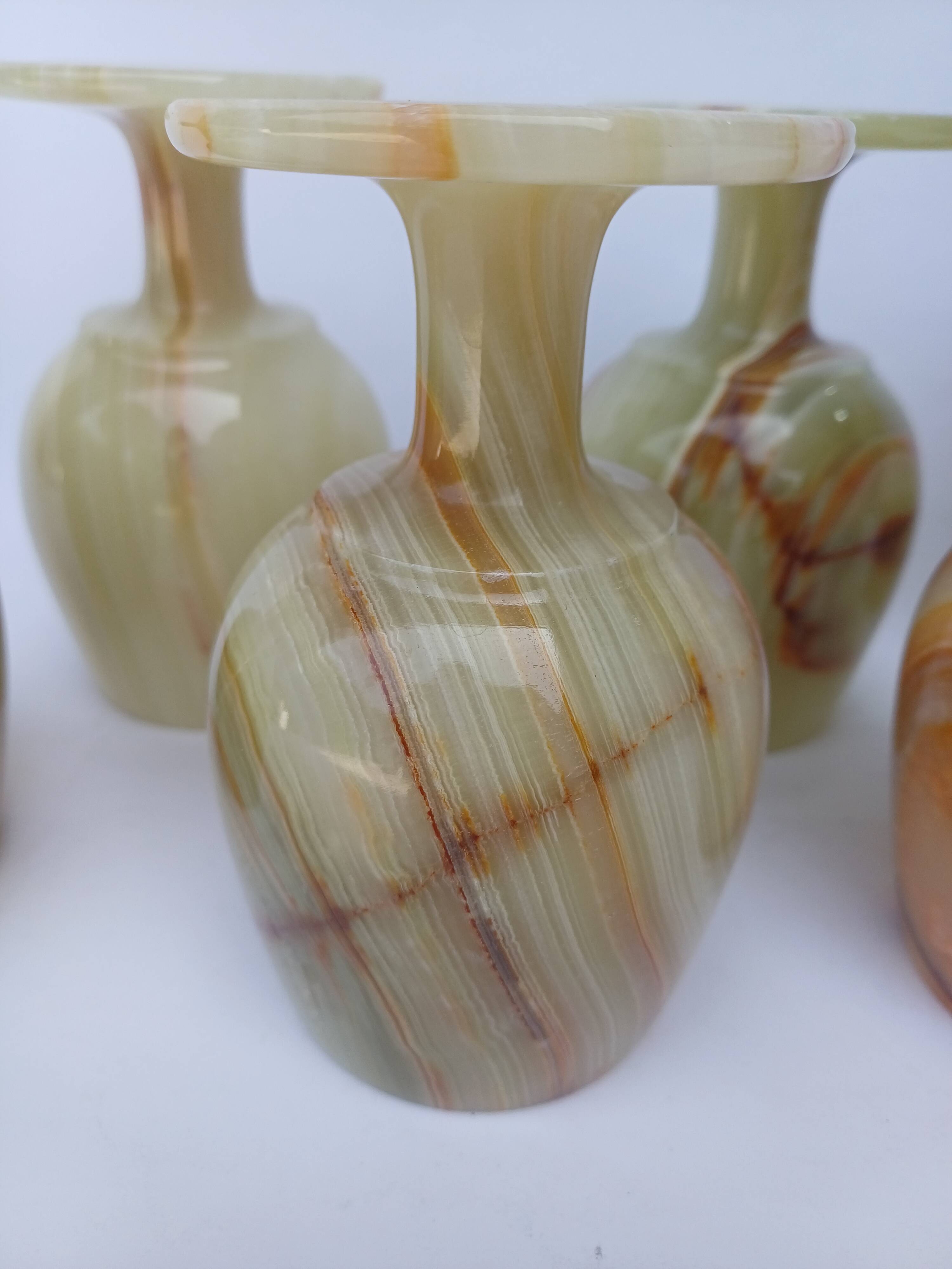 set of 6 green alabaster stone wine goblet stemmed glasses