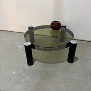 Vintage Italian design round coffee table in chrome and smoked glass.