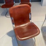 Set of 4 dining chairs in chrome and leather for Cidue Italy 1970