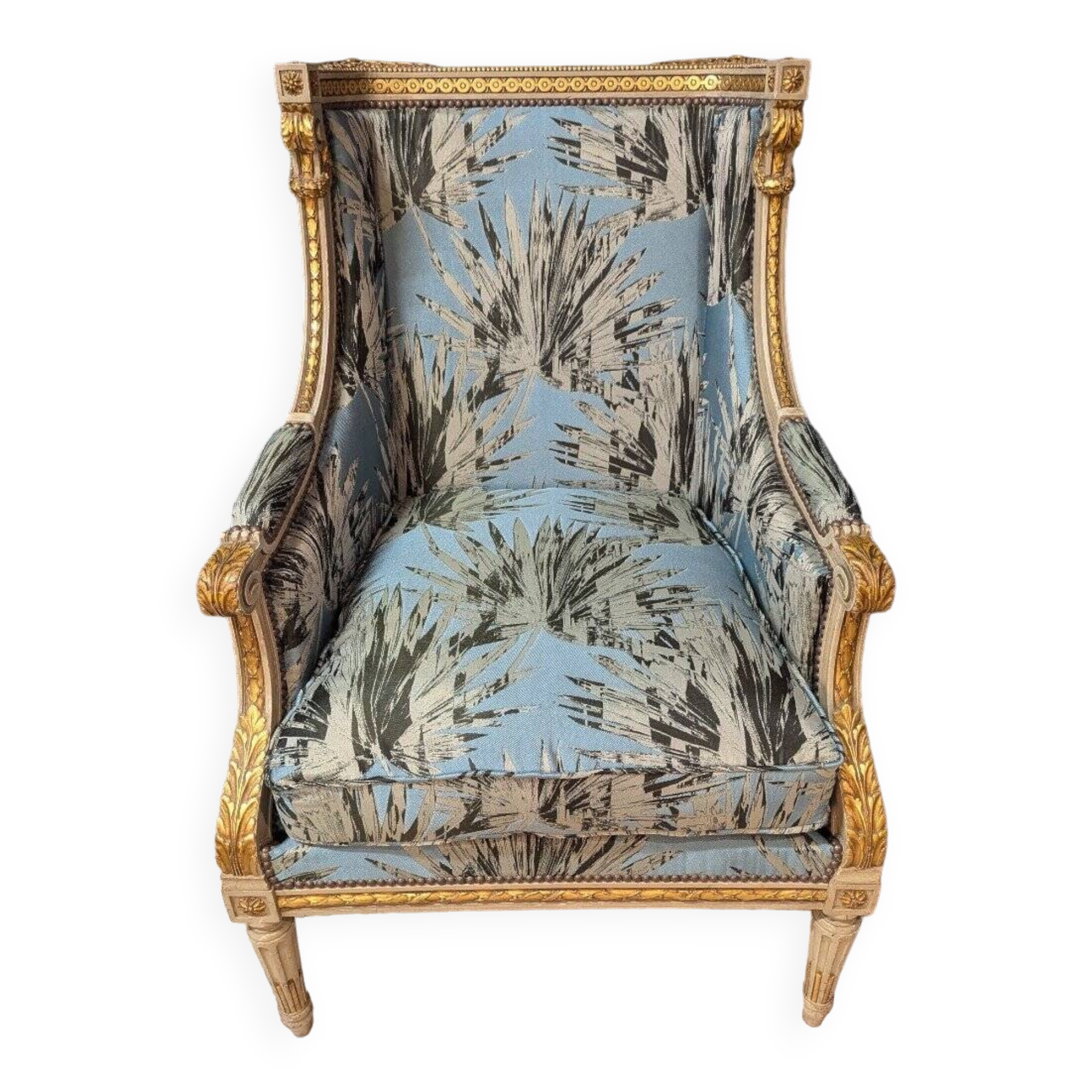 Louis XVI bergère with upholstered ears in lacquered wood