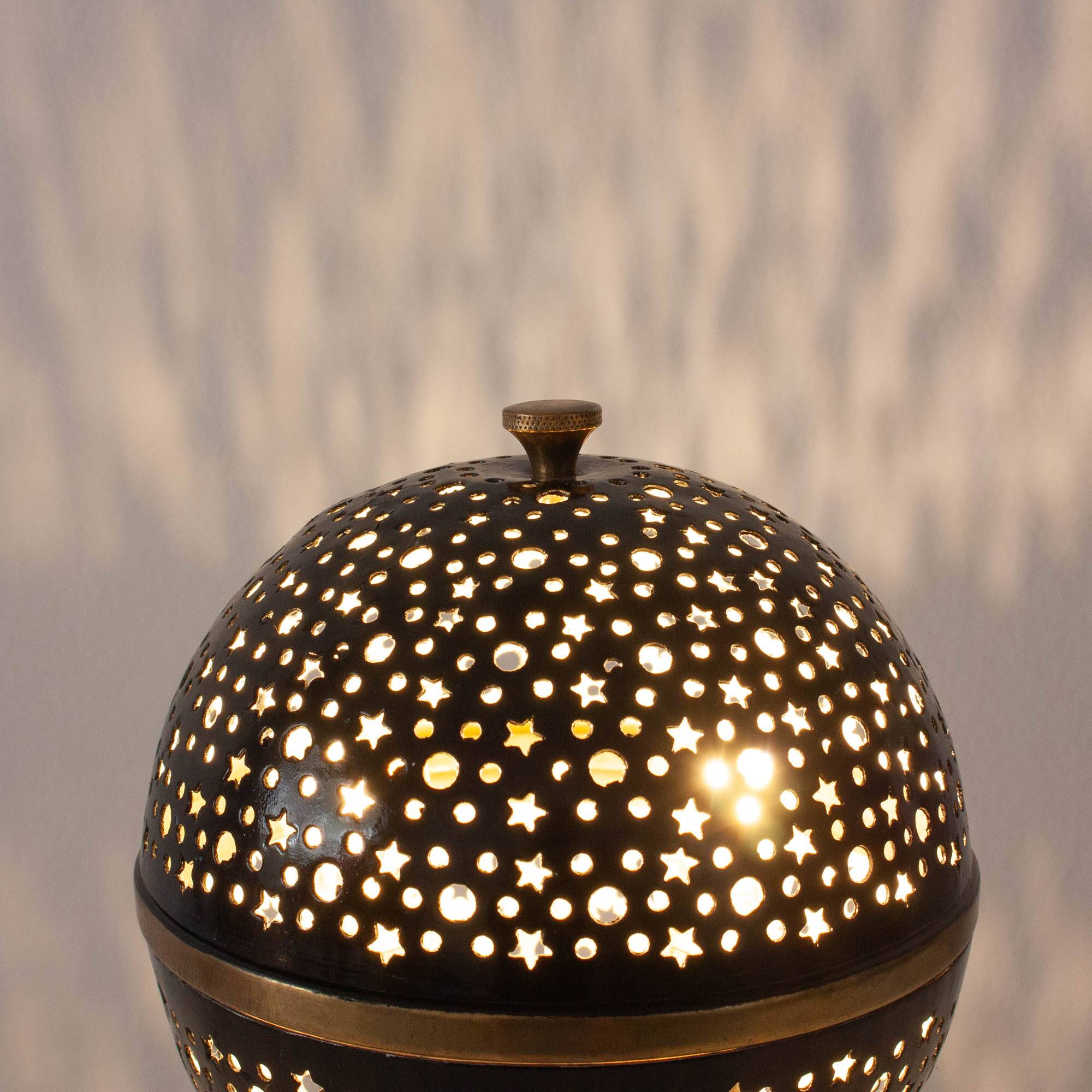 1950s French Saturn Table Lamp in Pierced Aluminum and Brass