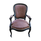 ARMCHAIR VOLTAIRE PERIOD NAPOLEON III IN BLACKENED WOOD SALMON RED FABRIC