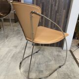 1 Linda armchair chair by Arrben in camel brown leather with a chrome steel frame.