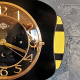 Vintage formica clock rectangular silent wall clock "Lora black yellow"