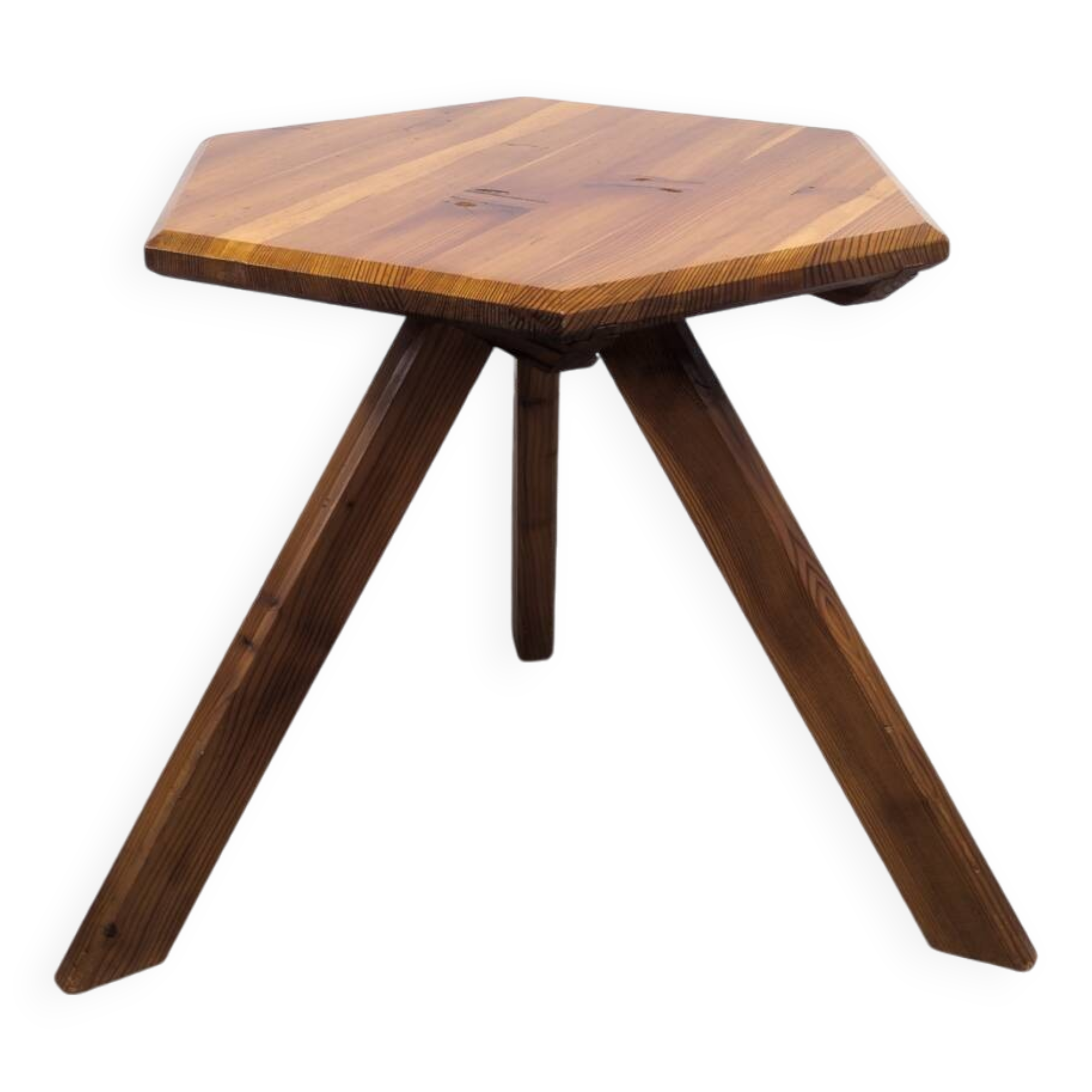 French Brutalist Pine Side Table, 1970s