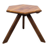 French Brutalist Pine Side Table, 1970s