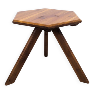 French Brutalist Pine Side Table, 1970s