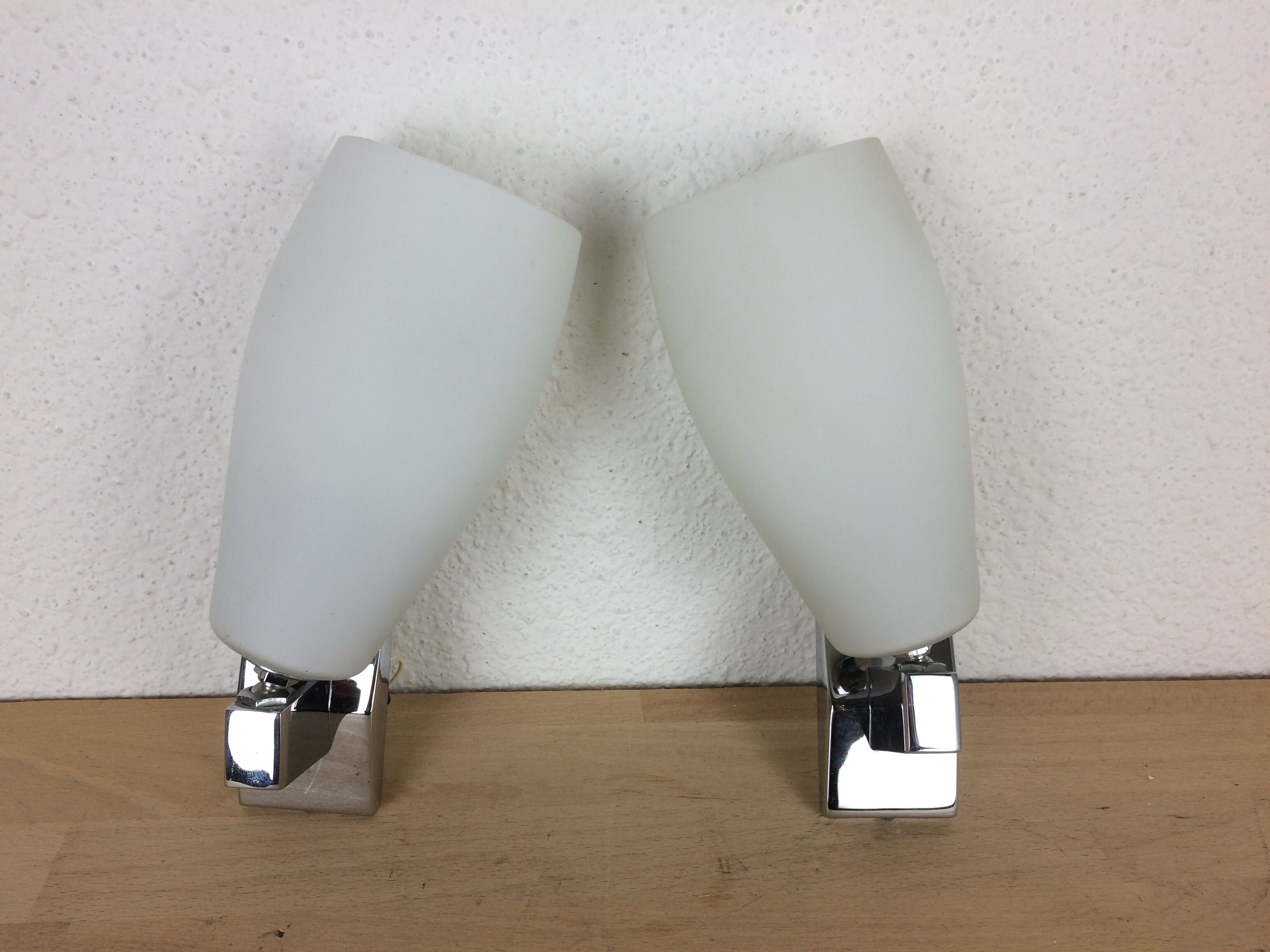 Pair of inda adjustable wall lamps, chrome and white opaline 70's