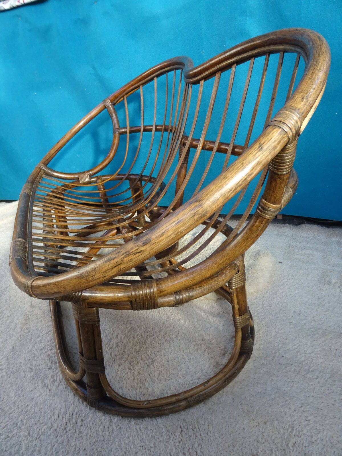 Vintage rattan bench 70s