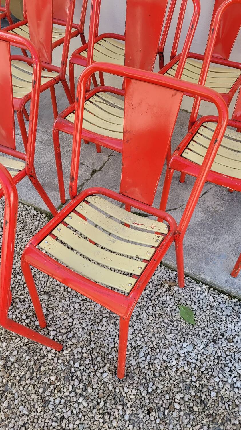 Set of 12 Tolix bistro chairs by Xavier Pauchard model T4 - 1950s