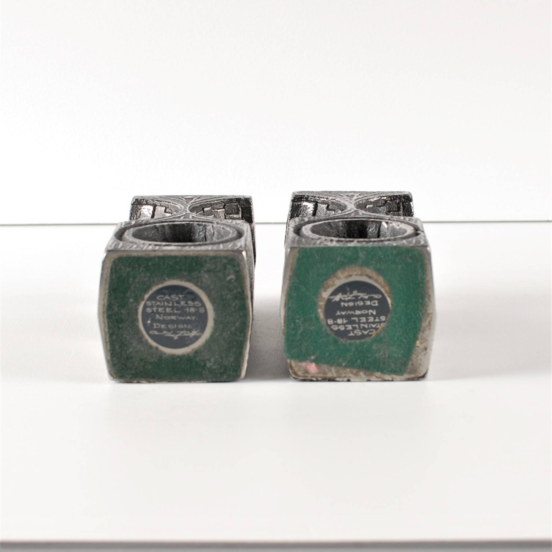 Brutalist candle holders by Olav Joa for Polaris — Steel Art series.