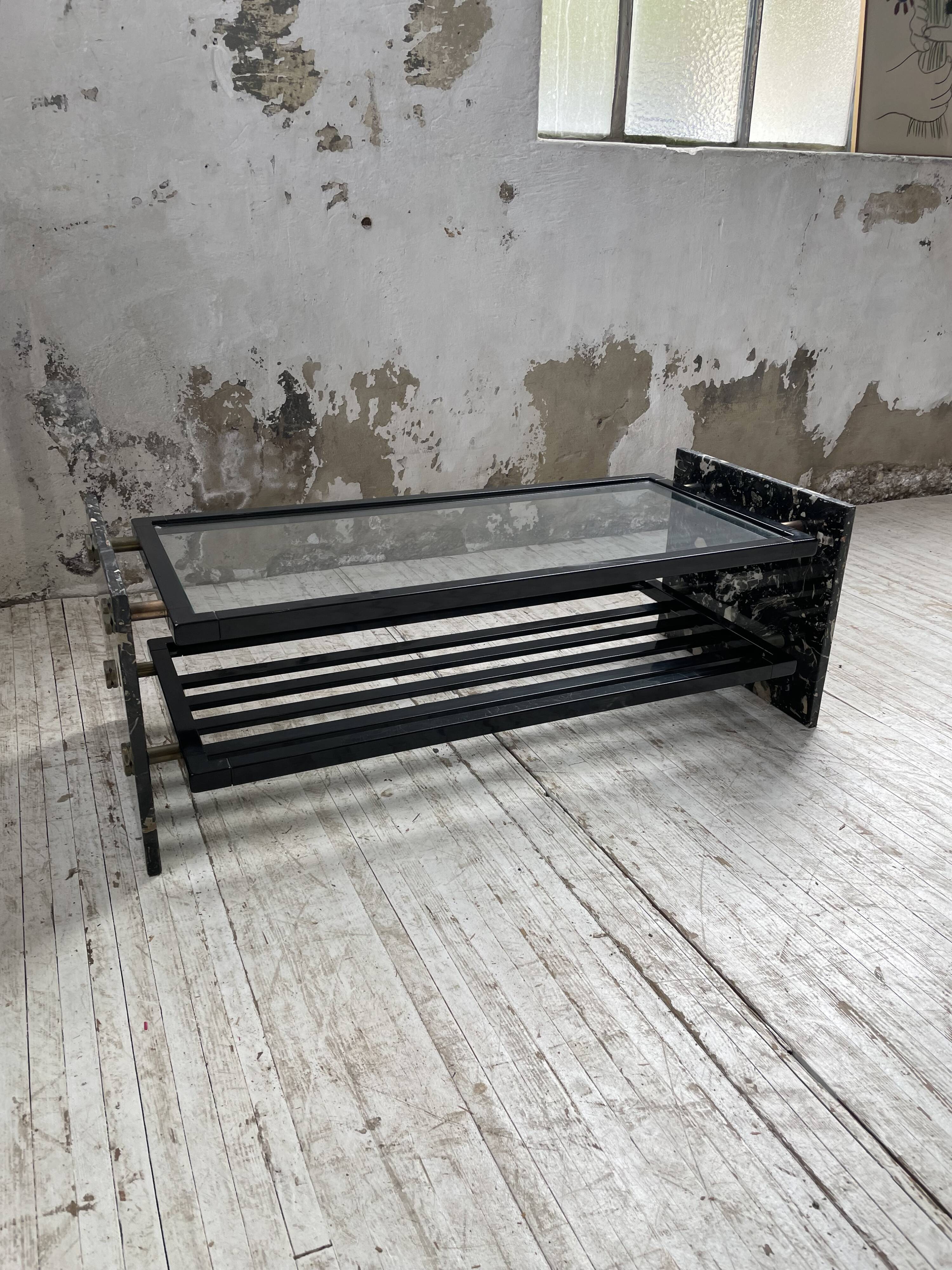 80s Italian marble and glass coffee table