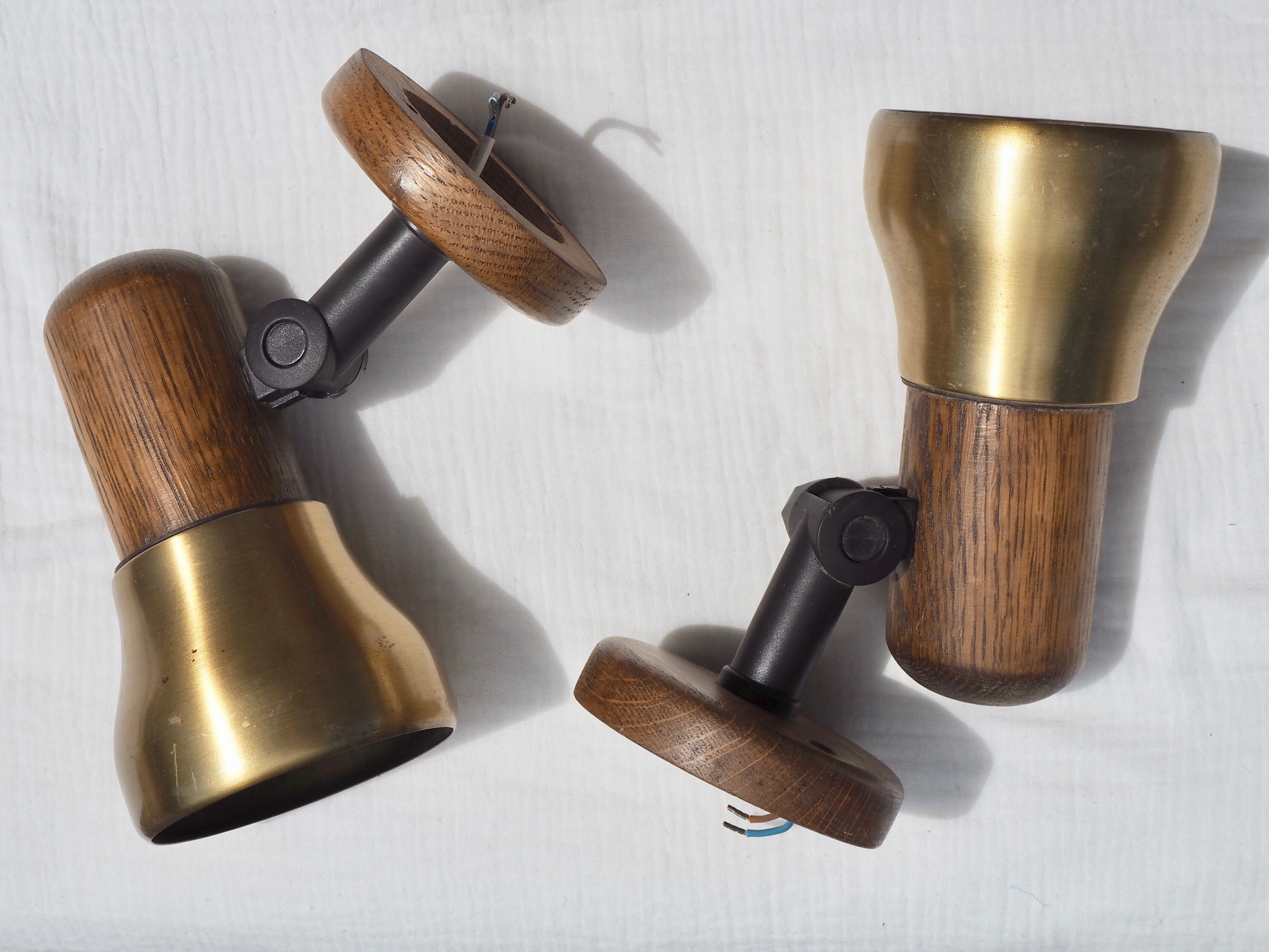 Paire d'appliques en bois et métal doré