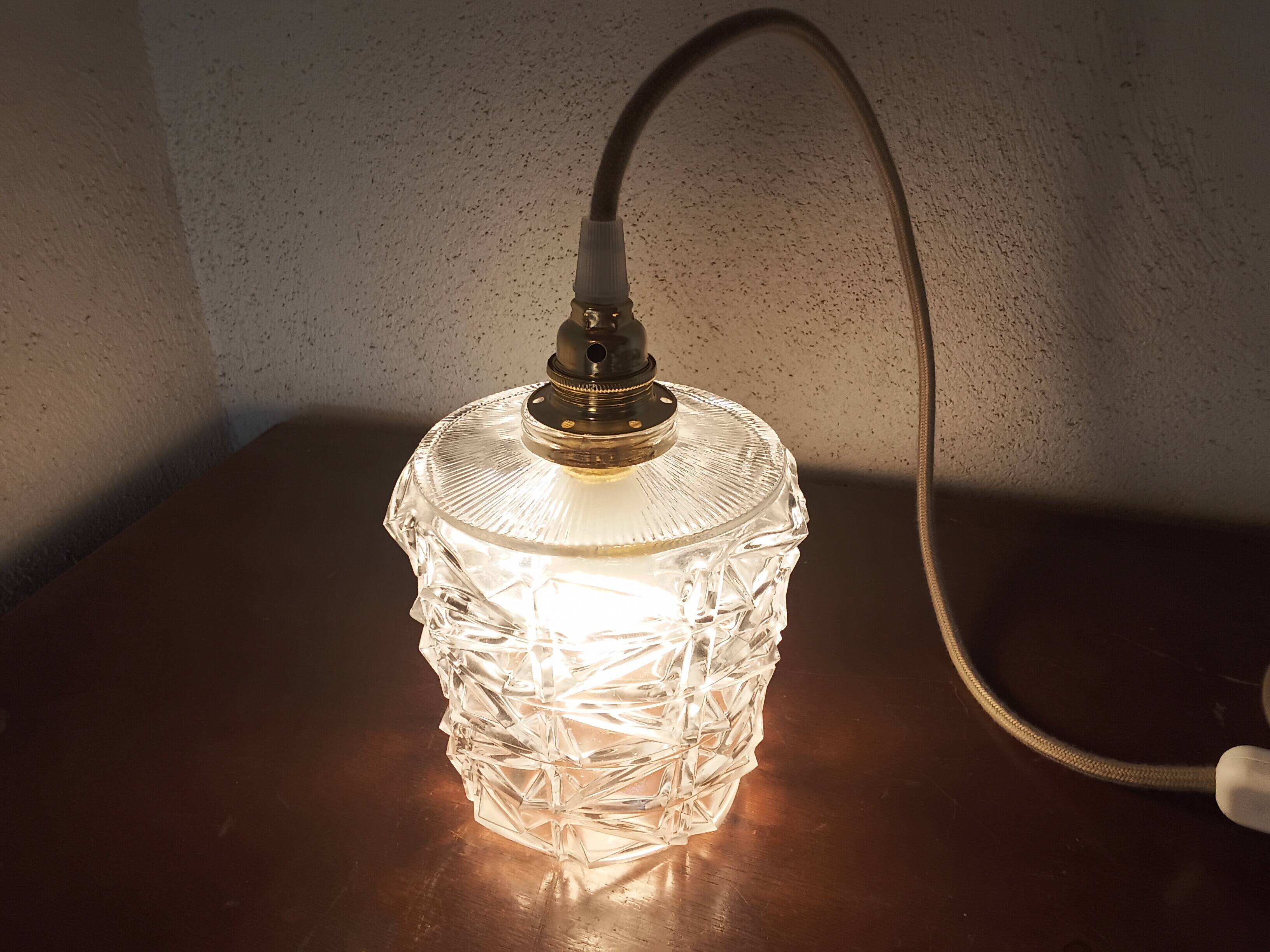 Vintage molded glass portable lamp