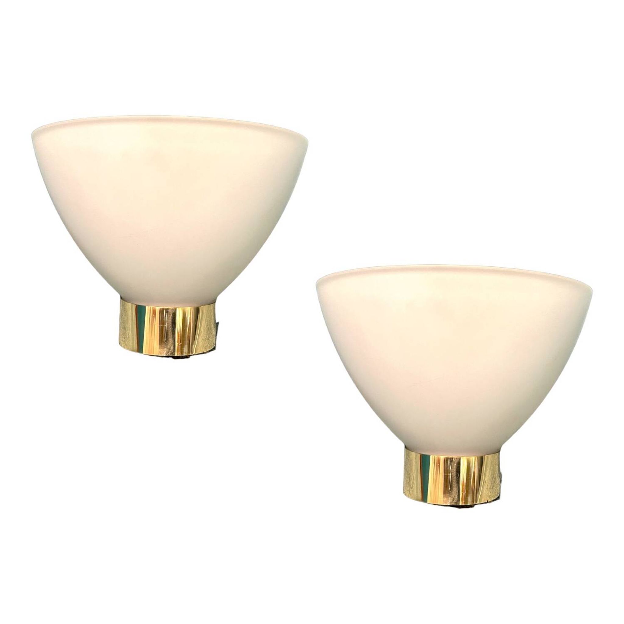 Opaline Glass Brass Sconces Set of 2
