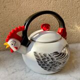 Kettle sheet metal enamel vintage 80s kamenstein decorations rooster