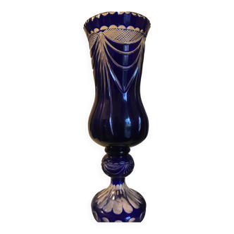Blue bohemian crystal vase