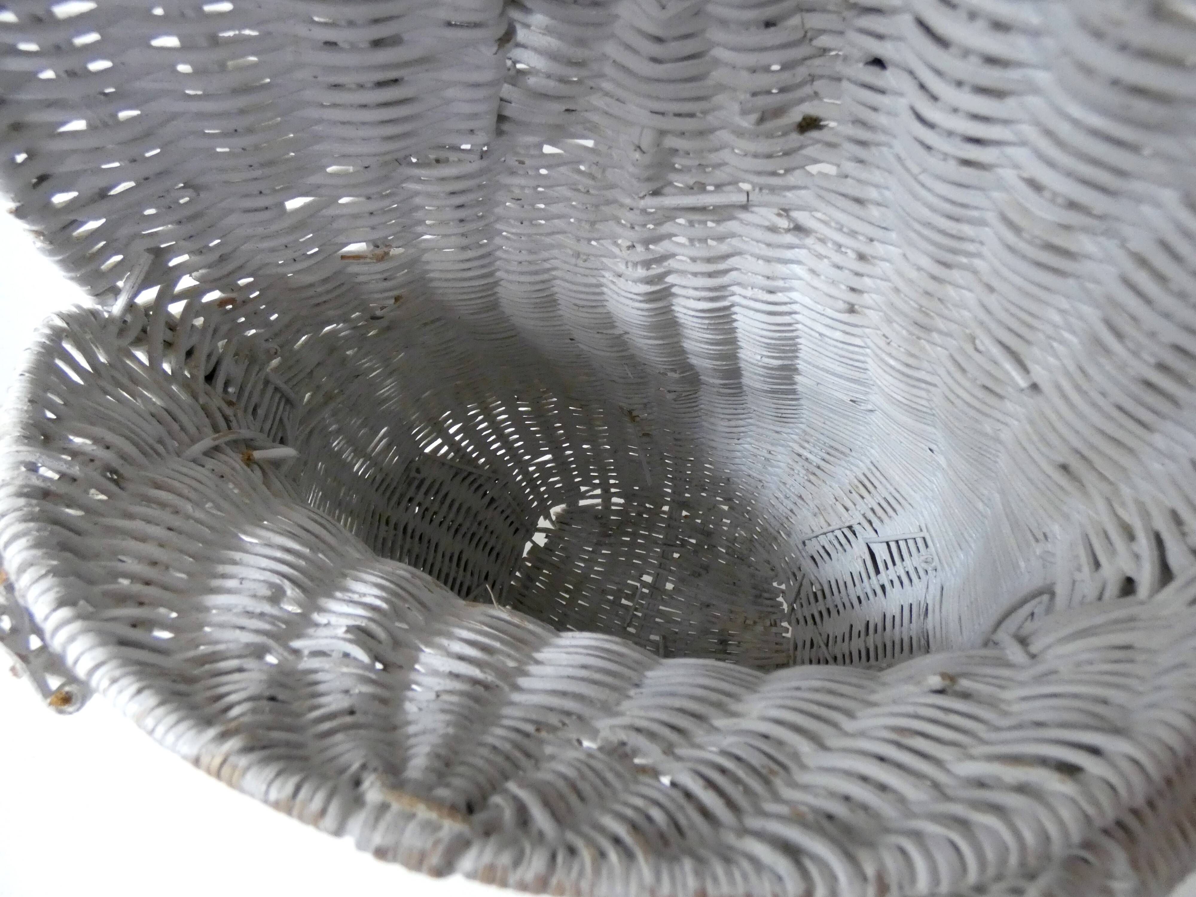 Corbeille à papier grenouille vintage en rotin blanc