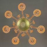 Venetian chandelier in gilded Murano glass, 6 light arms circa 1940