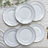 6 Vintage White Porcelain Plates with Gold Trim + 6 Small Mismatched Blue Jacobean Plates