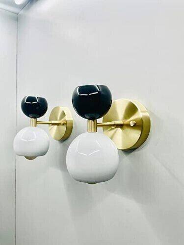 Italian Diablo Ball Wall Sconces in Polished Brass: Black & White Dual Lights