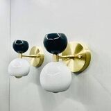 Italian Diablo Ball Wall Sconces in Polished Brass: Black & White Dual Lights