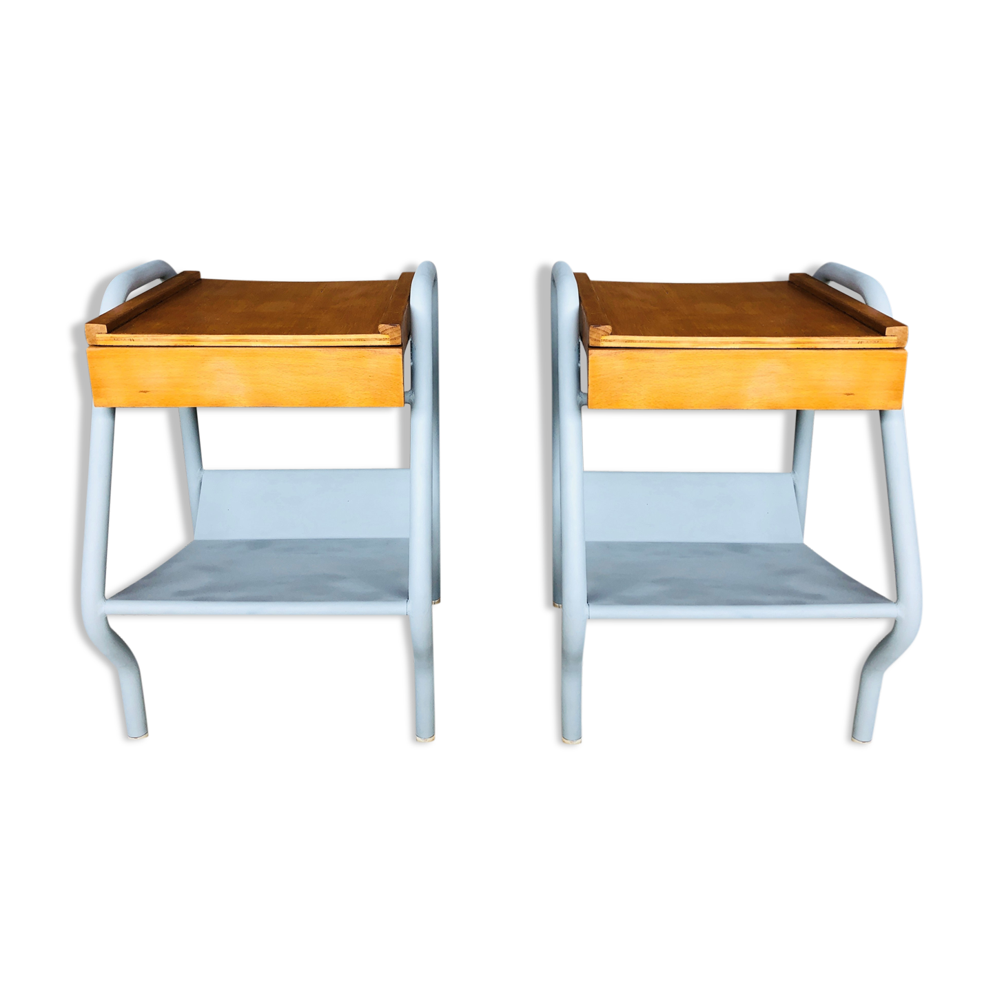 Pair of wooden and metal bedsides 50/60