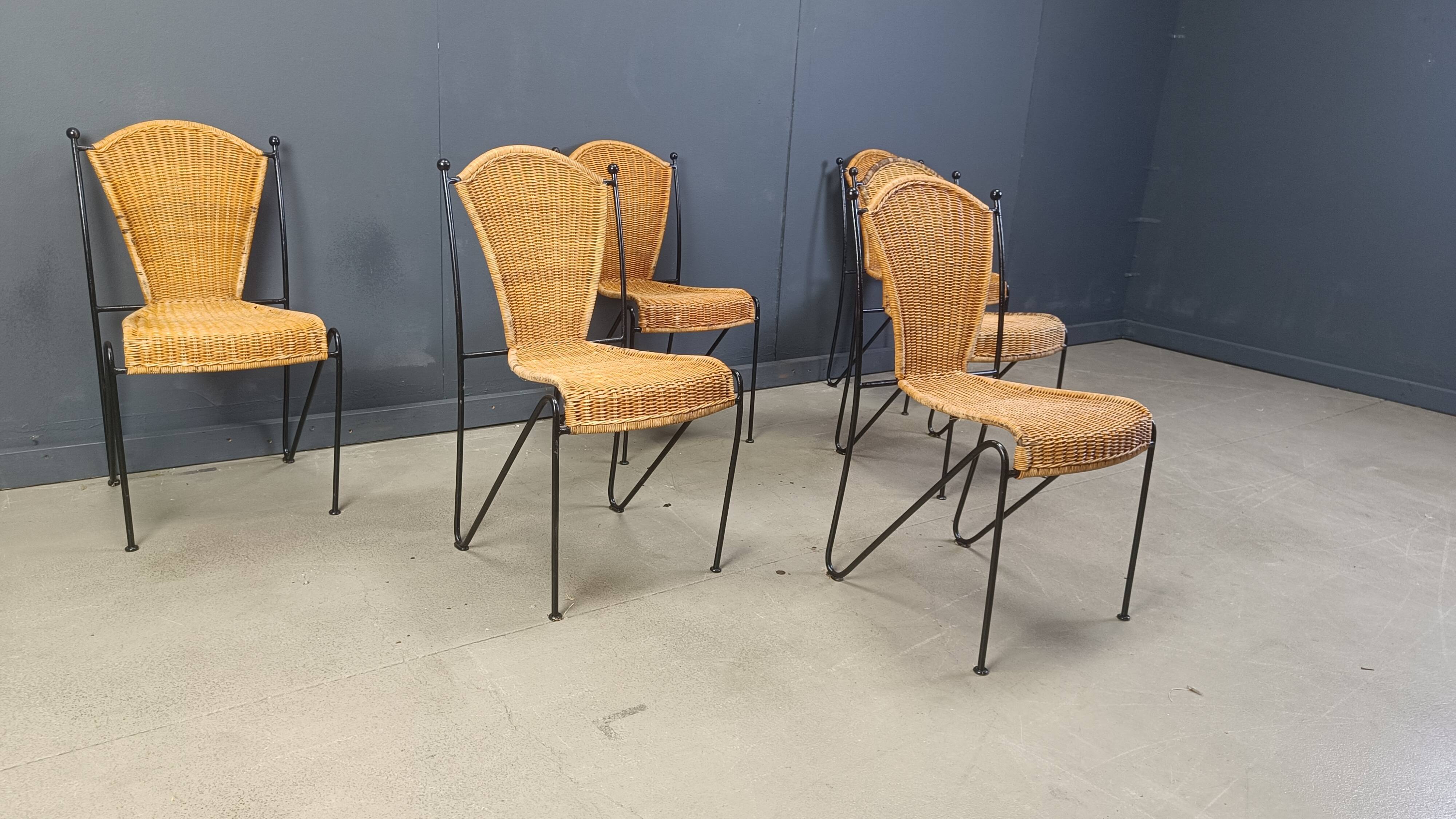 Chaises en osier par Frederick Weinberg, années 1960, lot de 6