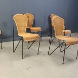 Chaises en osier par Frederick Weinberg, années 1960, lot de 6