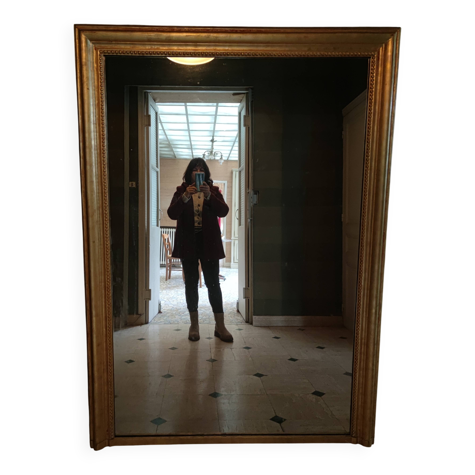 Louis Philippe pearl-gilded mirror in gold leaf, 133/177cm