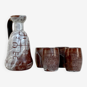 Ceramic beverage set by Juliette Derel, Vallauris, 1960