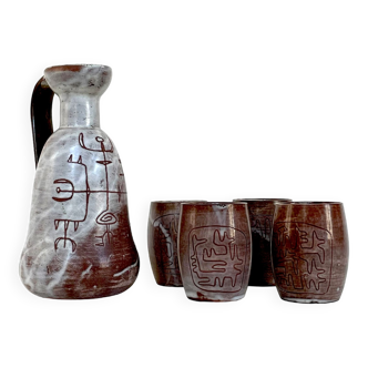 Ceramic beverage set by Juliette Derel, Vallauris, 1960