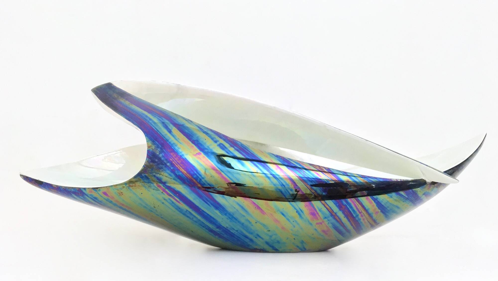 Vintage White and Iridescent Ceramic Bowl or Centerpiece N 6768 by Lusso, Italy