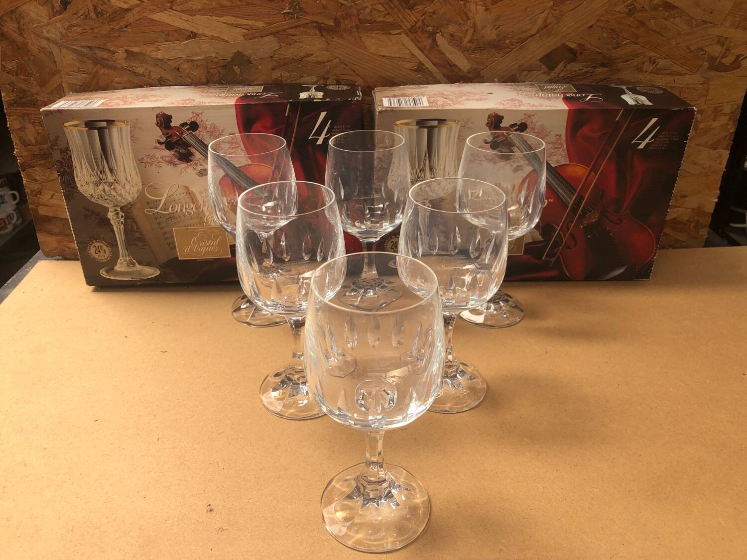 Set of 6 Cristal D'Arques Longchamp Vin France Vintage Stemmed Glasses