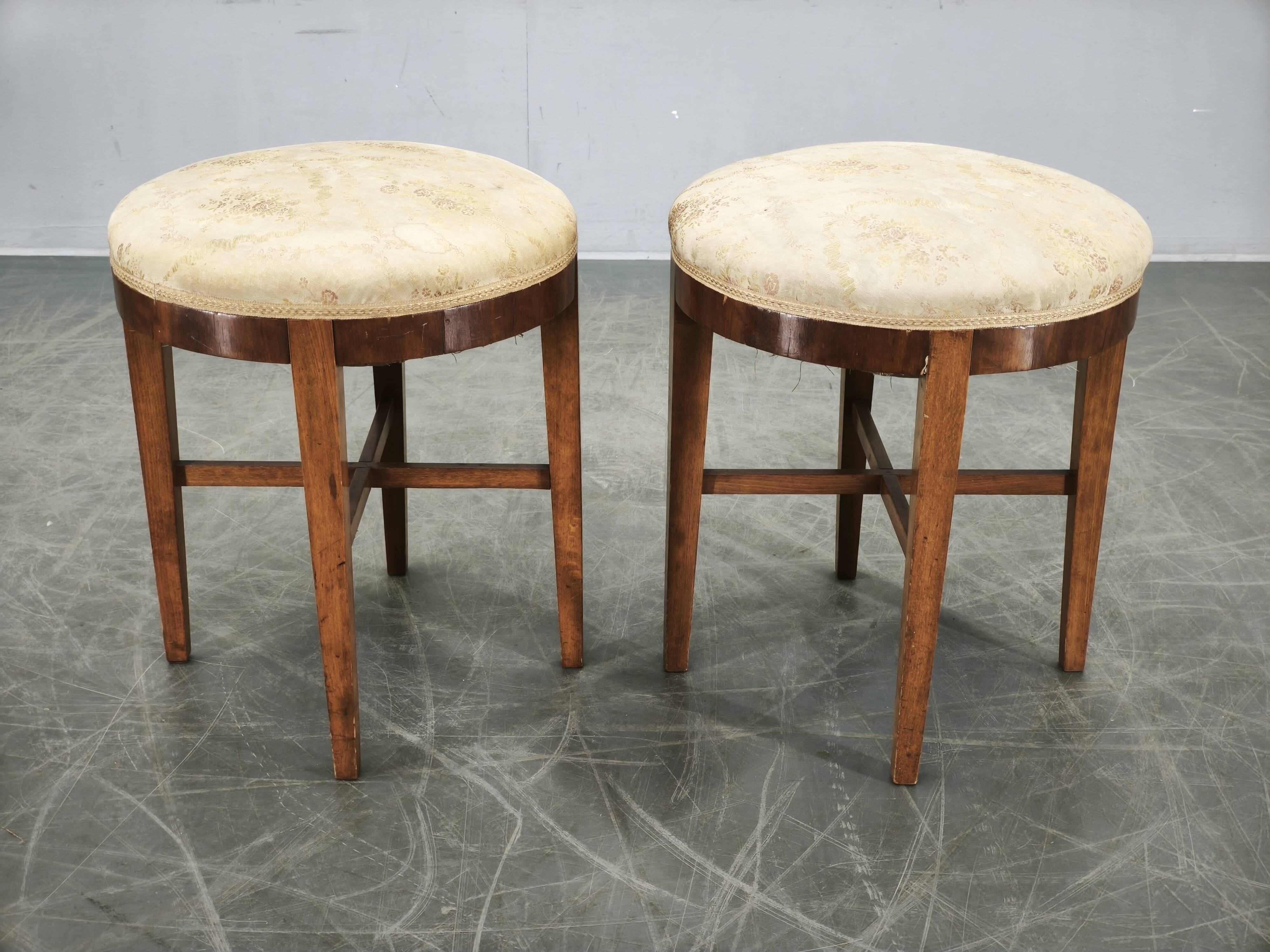 Pair of Art Deco Walnut and Beech Stools, Czechoslovakia, 1930s