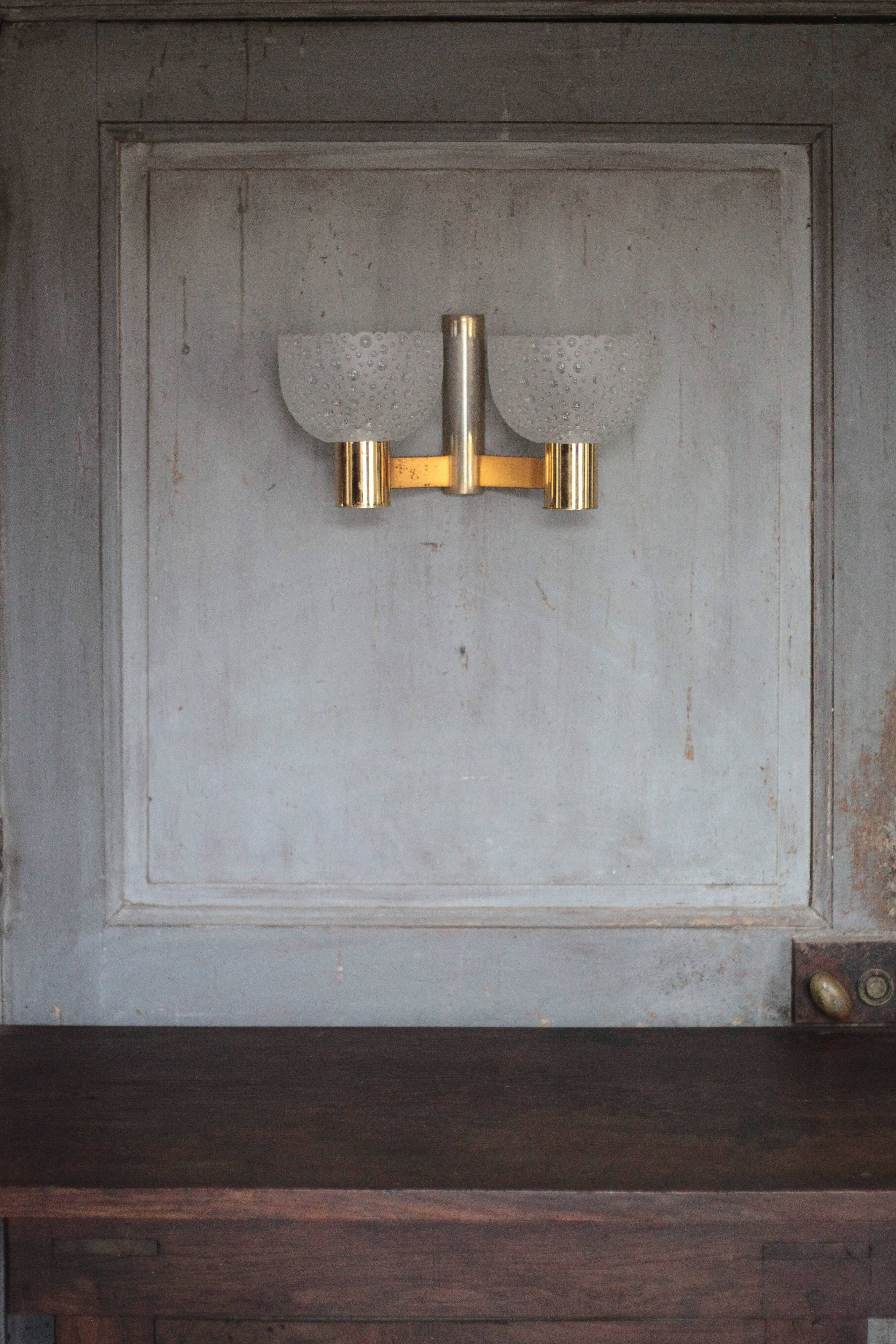 vintage wall light, golden metal and bubbled glass wall sconce, lighting, decor
