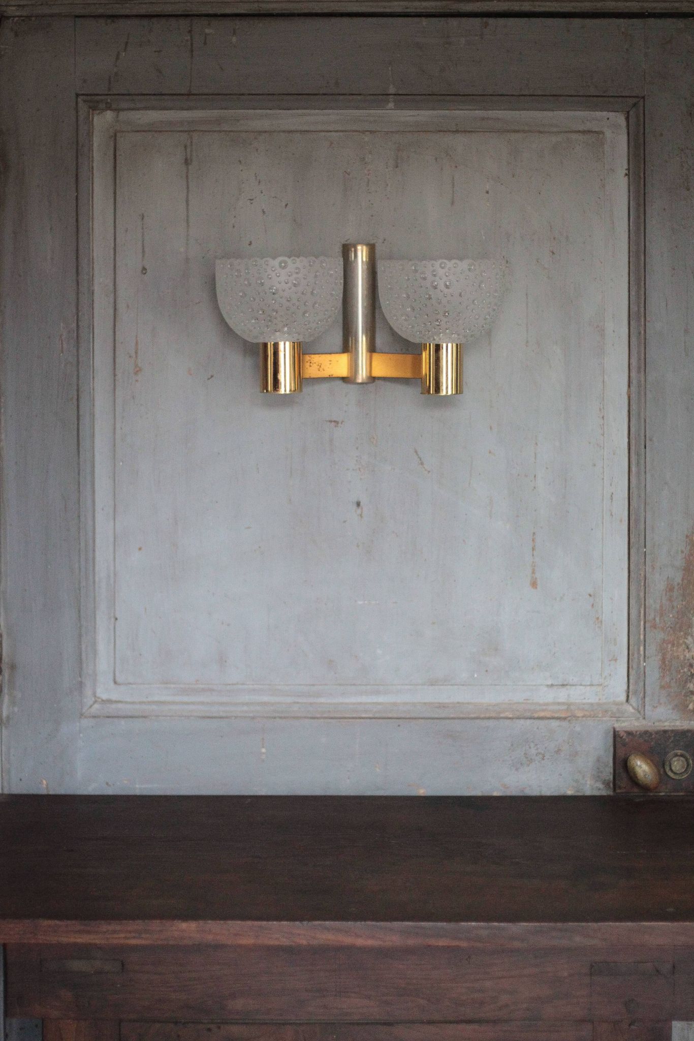 vintage wall light, golden metal and bubbled glass wall sconce, lighting, decor