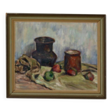 Original Swedish oil on panel "Still Life" vintage and framed.