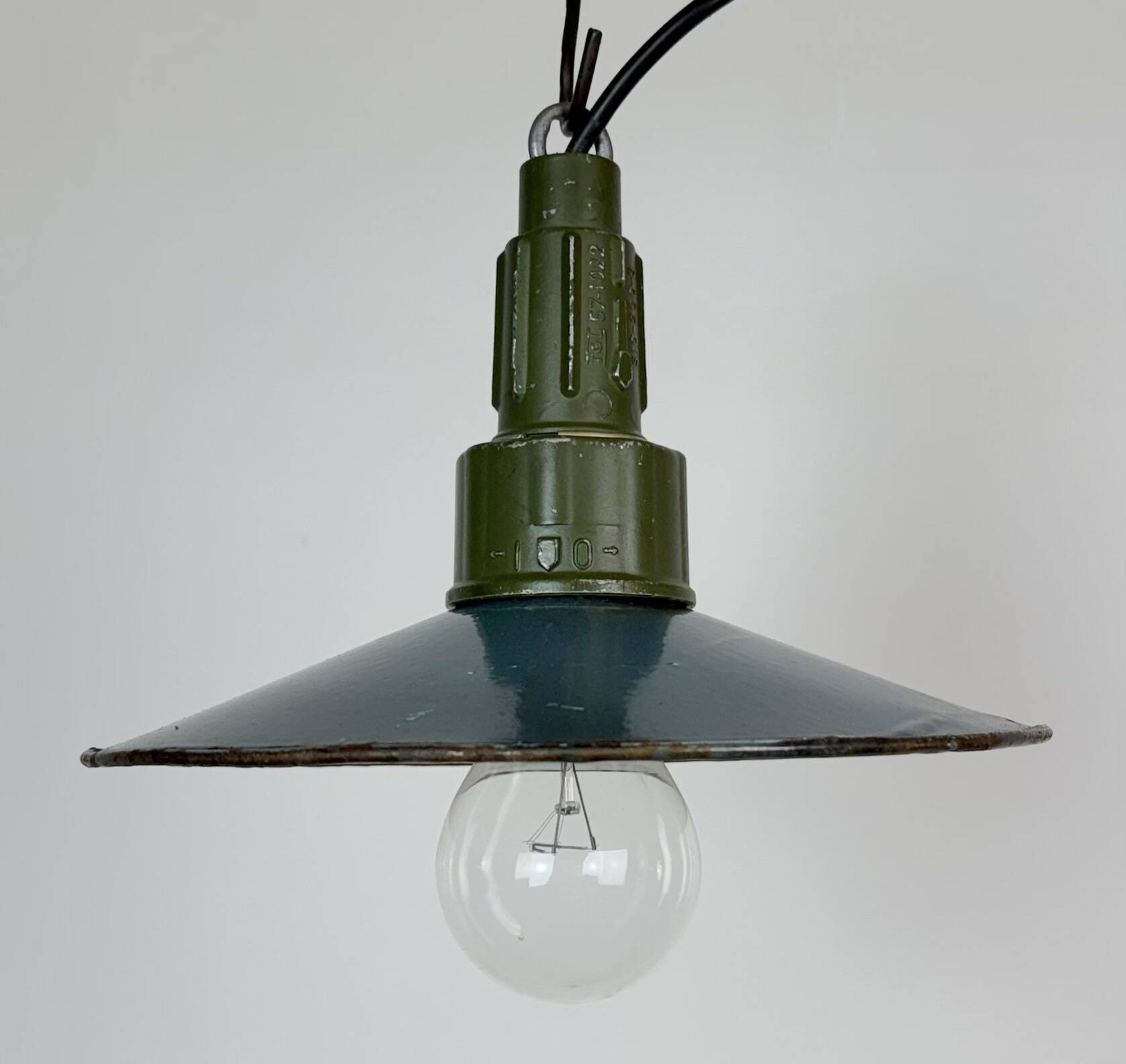 Industrial Blue Enamel Military Pendant Lamp with Cast Aluminium Top, 1960