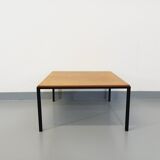 Vintage modernist square coffee table in teak and black metal from the 60s