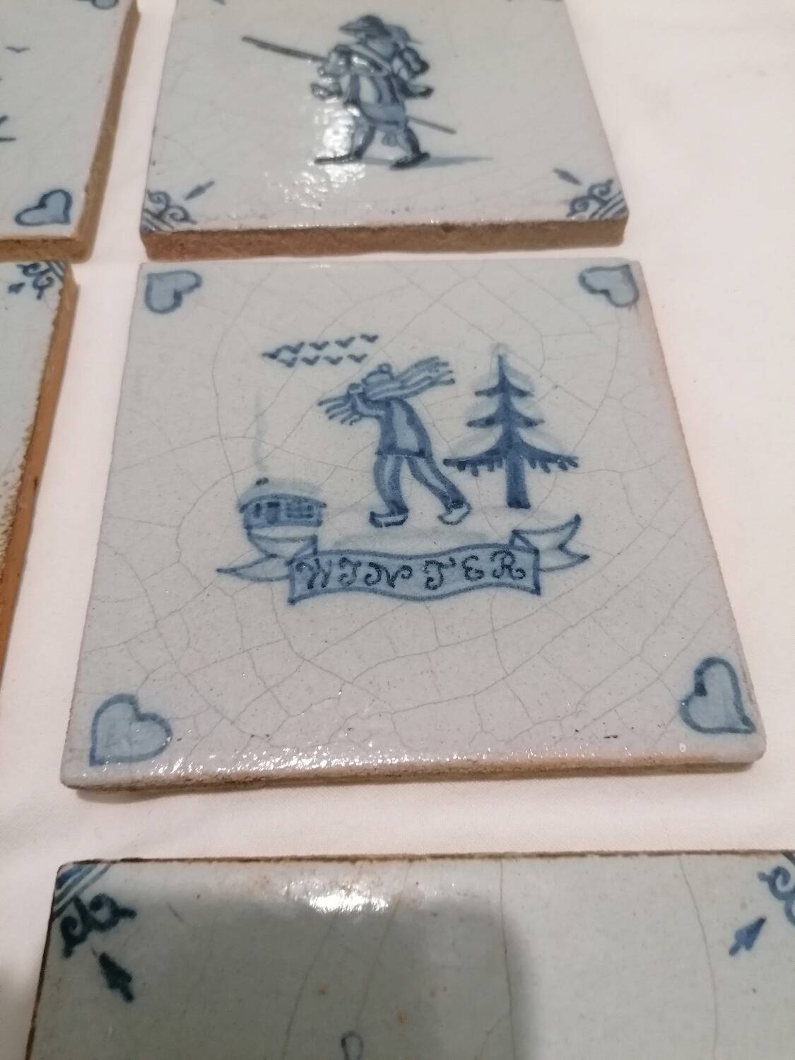 Old 18th century Delft tiles set of 8
